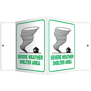 Accuform PSP141 Projection Sign 3D 0.10 Thick High-Impact Plastic Green/Black on White LegendSevere Weather SHELTER Area 6 x 5 Panel Pre-Drilled Mounting Holes 